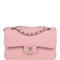 Chanel Small Classic Double Flap Bag Light Pink Chevron Caviar Light Gold Hardware
