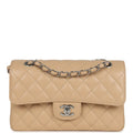 Chanel Small Classic Double Flap Bag Beige Caviar Silver Hardware 2025