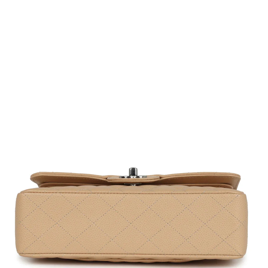 Chanel Small Classic Double Flap Bag Beige Caviar Silver Hardware 2025