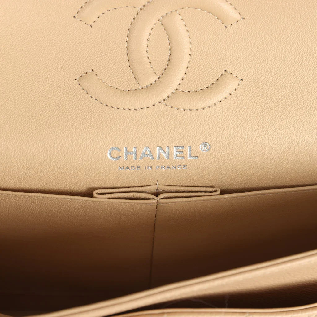 Chanel Small Classic Double Flap Bag Beige Caviar Silver Hardware 2025