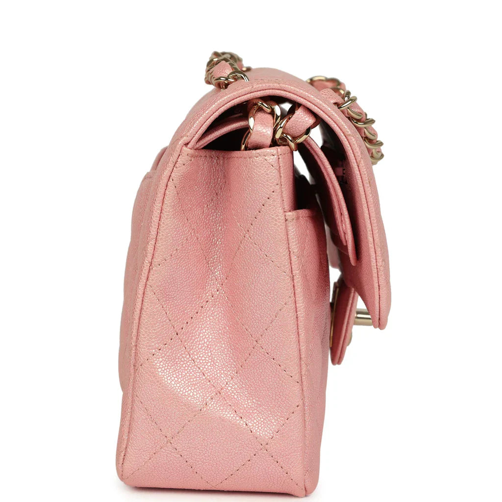 Chanel Small Classic Double Flap Bag Pink Iridescent Caviar Light Gold Hardware