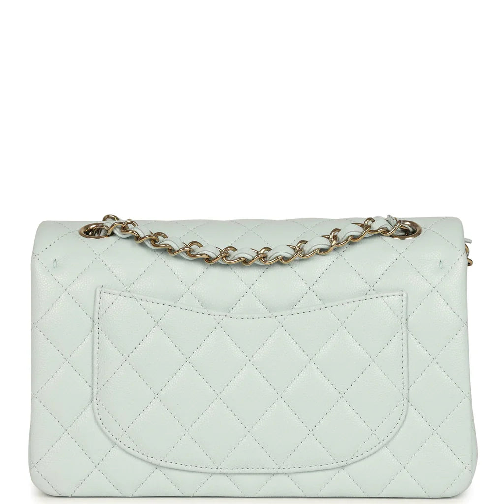 Chanel Small Classic Double Flap Bag Light Blue Shiny Caviar Light Gold Hardware