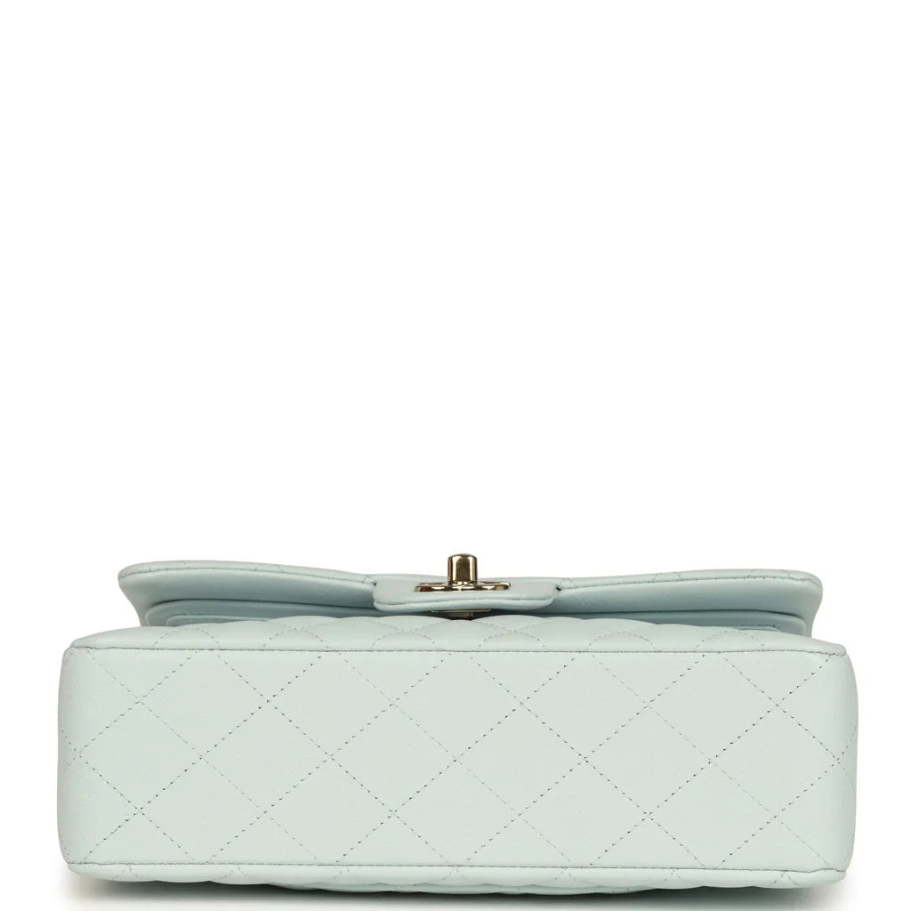 Chanel Small Classic Double Flap Bag Light Blue Shiny Caviar Light Gold Hardware