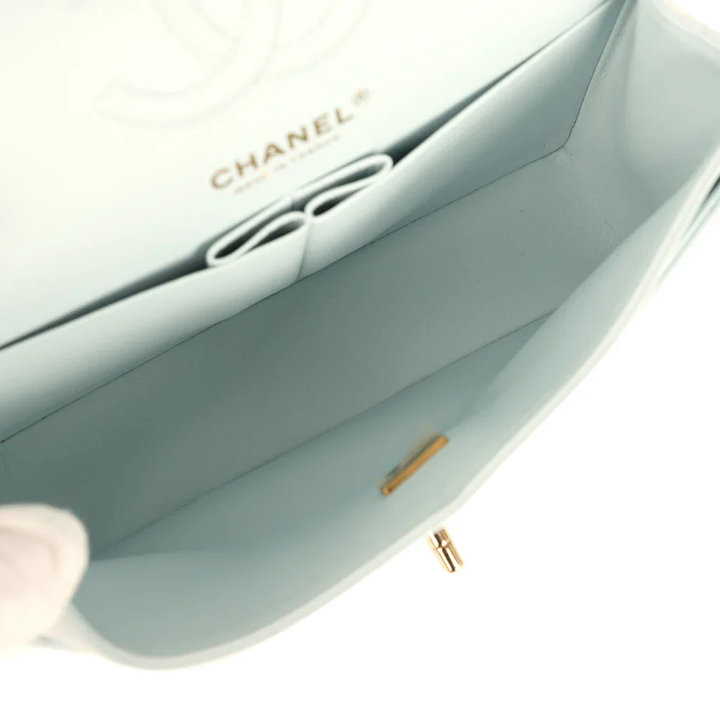Chanel Small Classic Double Flap Bag Light Blue Shiny Caviar Light Gold Hardware