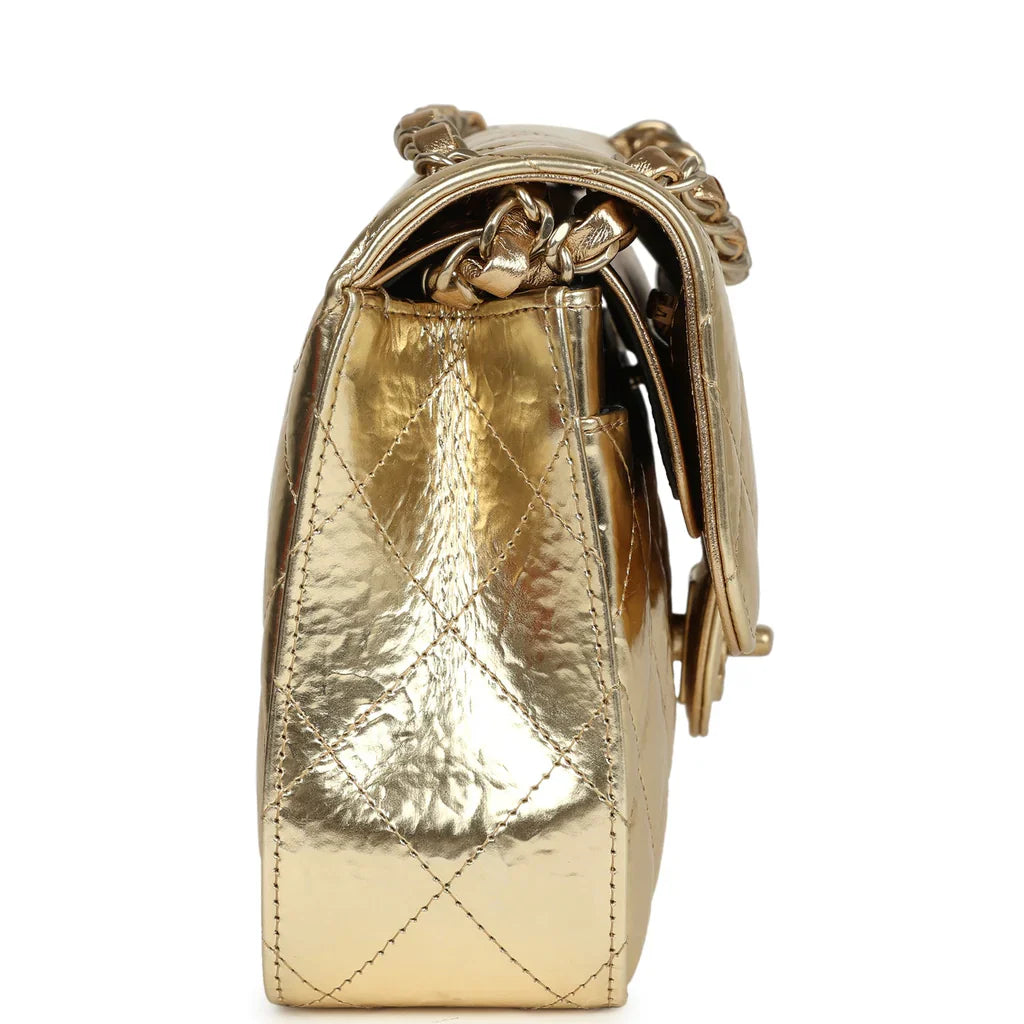 Chanel Small Classic Double Flap Gold Hammered Metallic Calfskin Brushed Gold Hardware 2025