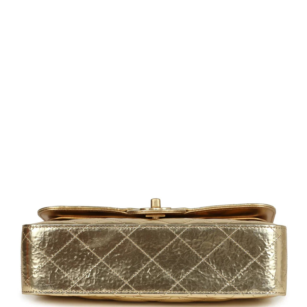 Chanel Small Classic Double Flap Gold Hammered Metallic Calfskin Brushed Gold Hardware 2025