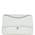 Chanel XXL Classic Single Flap Bag White Shiny Caviar Light Gold Hardware 2025