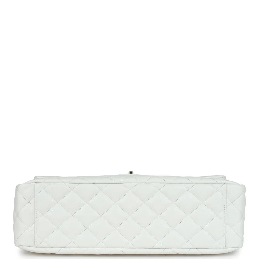Chanel XXL Classic Single Flap Bag White Shiny Caviar Light Gold Hardware 2025