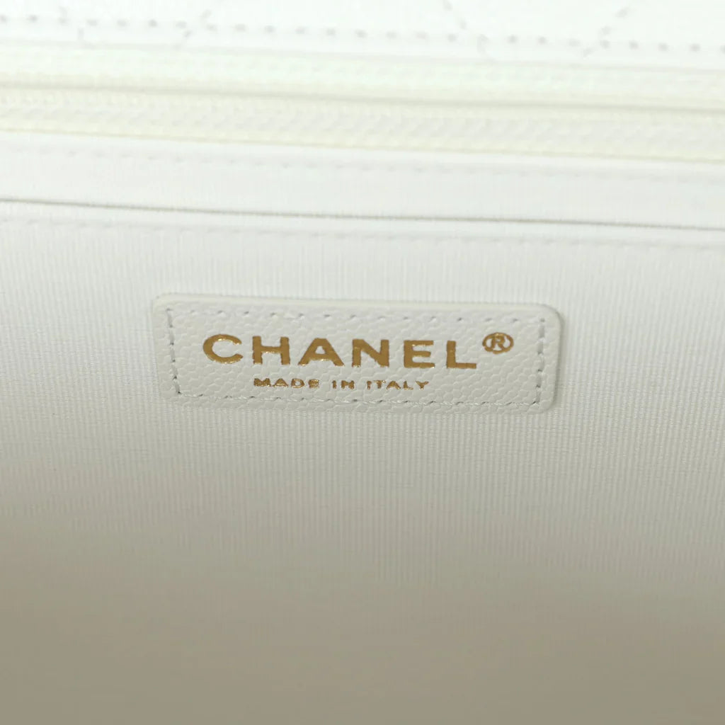 Chanel XXL Classic Single Flap Bag White Shiny Caviar Light Gold Hardware 2025