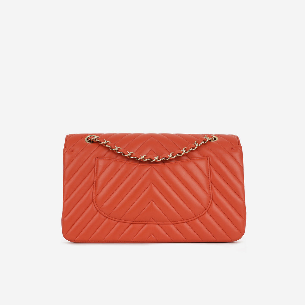 Chanel Medium Classic Flap - Coral Chevron Lambskin | Gold Hardware
