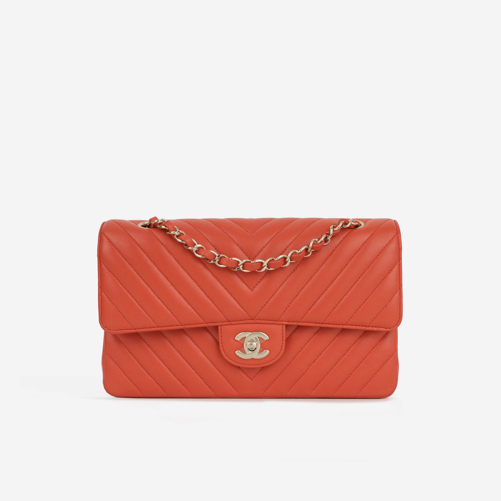 Chanel Medium Classic Flap - Coral Chevron Lambskin | Gold Hardware