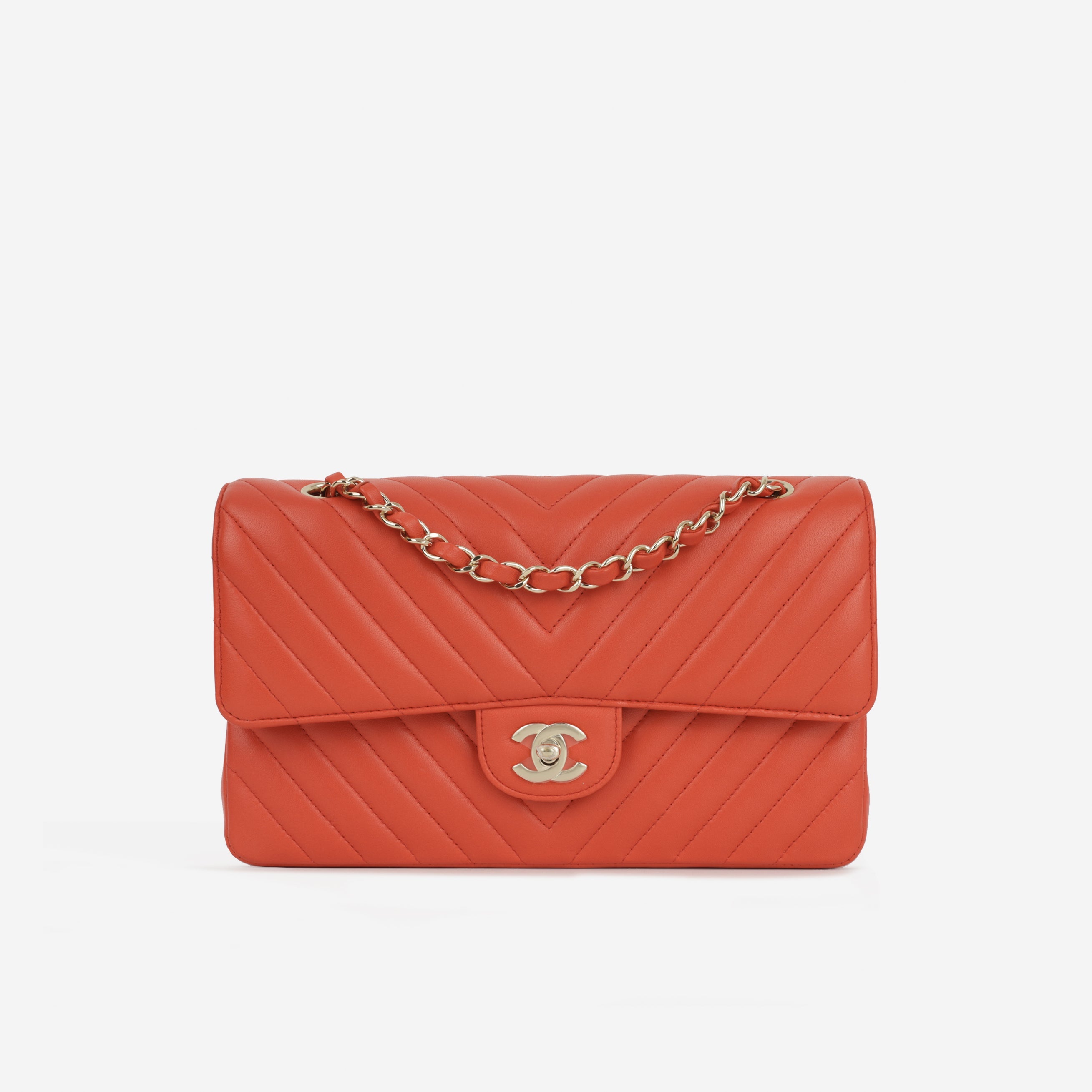 Chanel Medium Classic Flap - Coral Chevron Lambskin | Gold Hardware