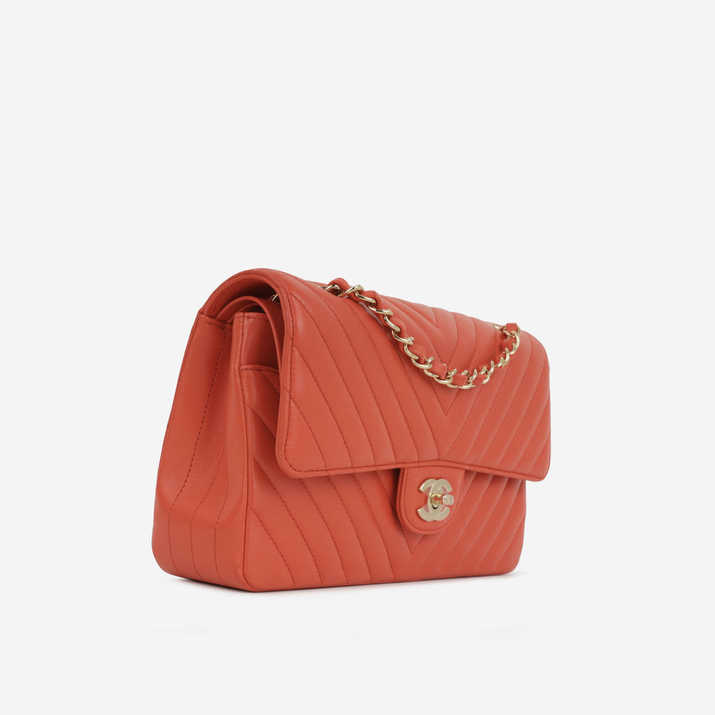 Chanel Medium Classic Flap - Coral Chevron Lambskin | Gold Hardware
