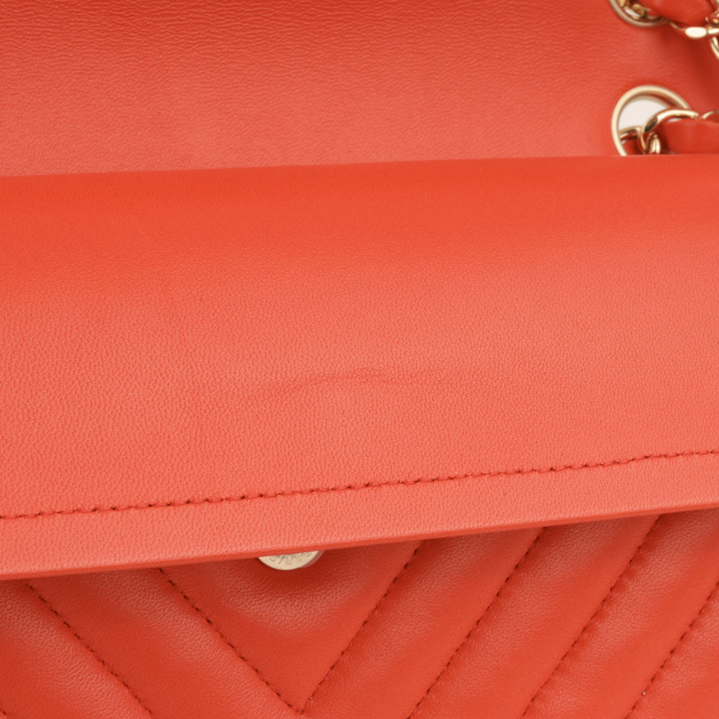 Chanel Medium Classic Flap - Coral Chevron Lambskin | Gold Hardware