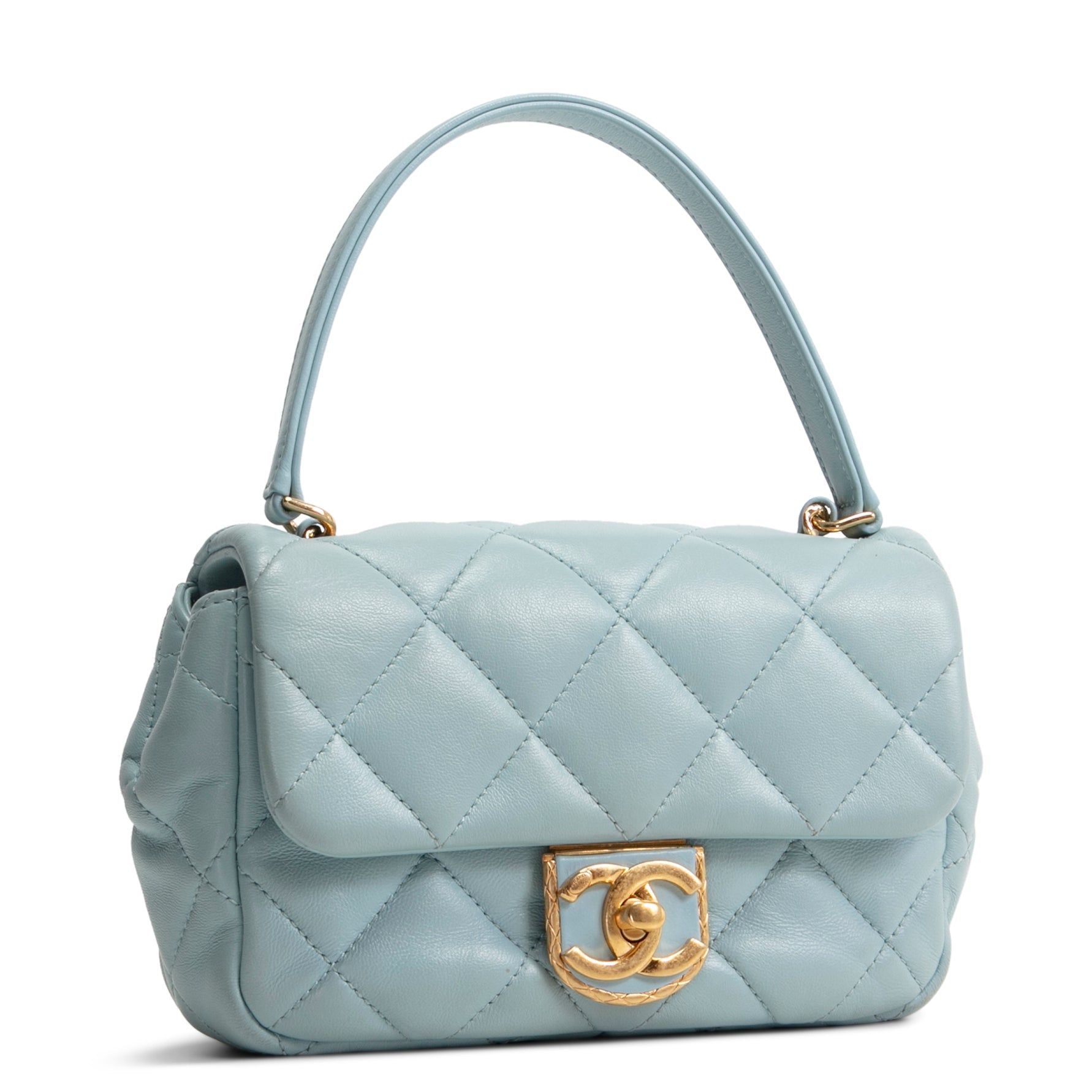 CHANEL Lambskin Quilted Rectangular Mini Flap - Light Blue