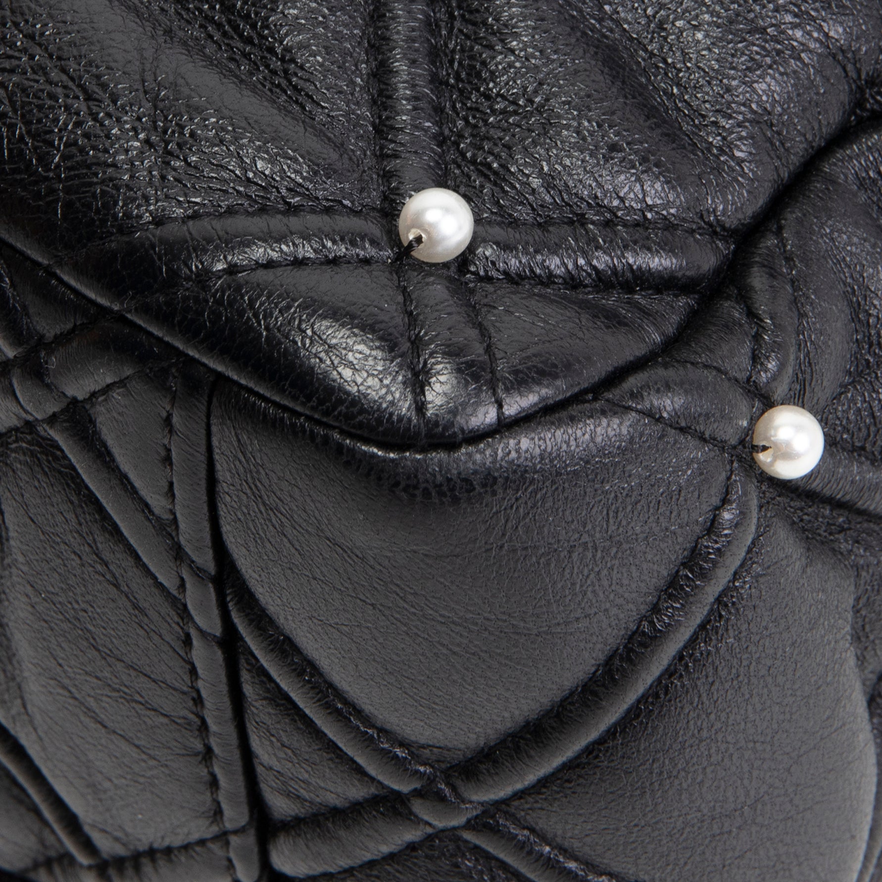 CHANEL CC Flap Pearl Studded Quilted Lambskin - Black