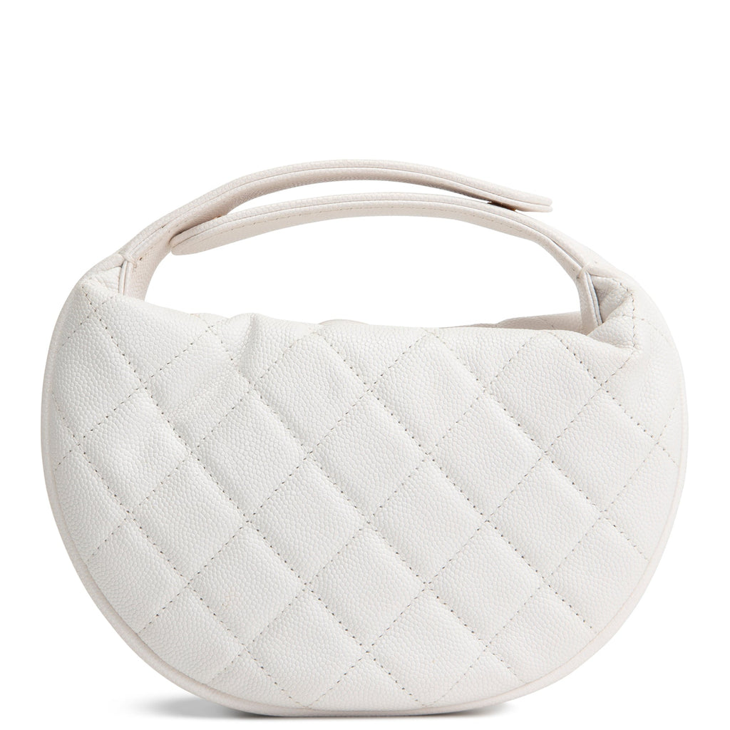 CHANEL Front Pocket Hobo Pouch Mini Quilted Caviar - White