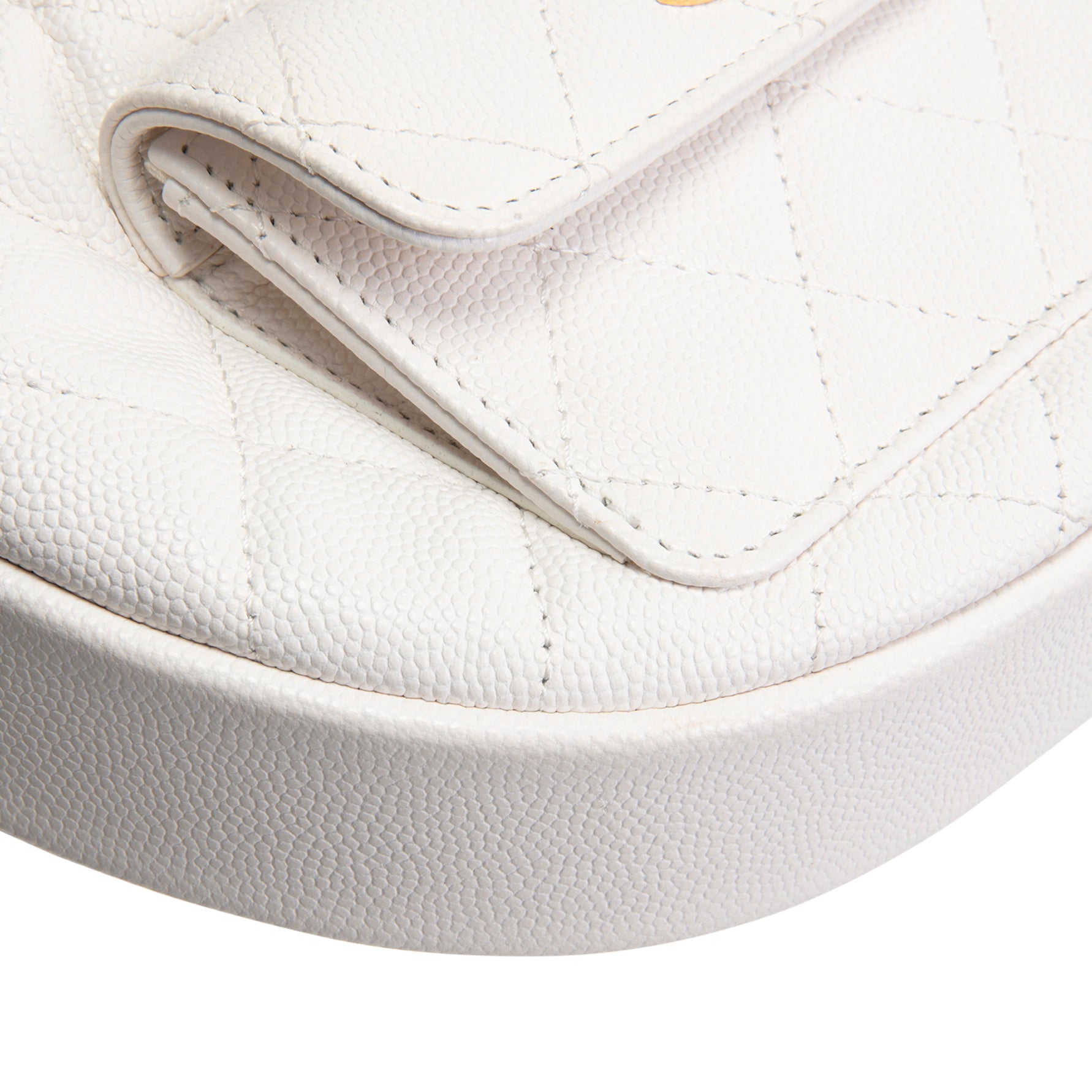 CHANEL Front Pocket Hobo Pouch Mini Quilted Caviar - White