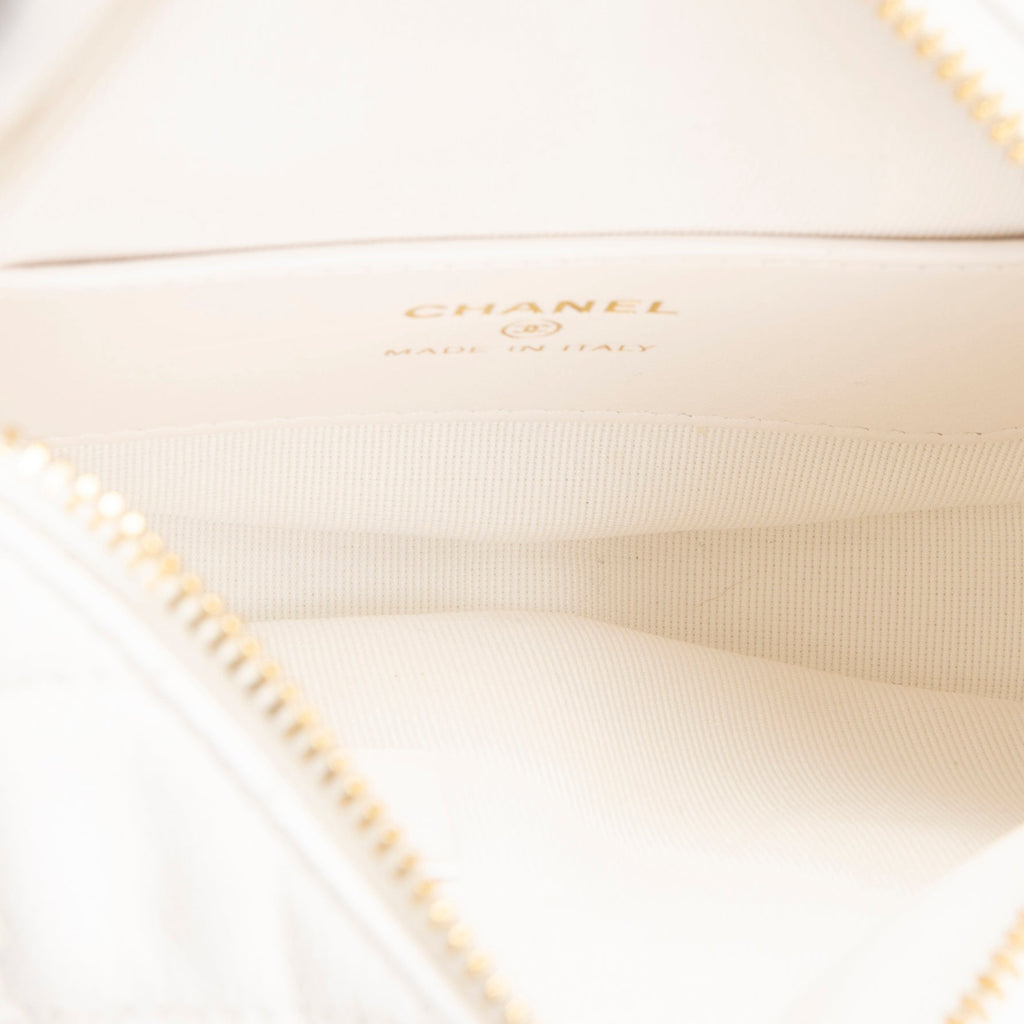 CHANEL Front Pocket Hobo Pouch Mini Quilted Caviar - White