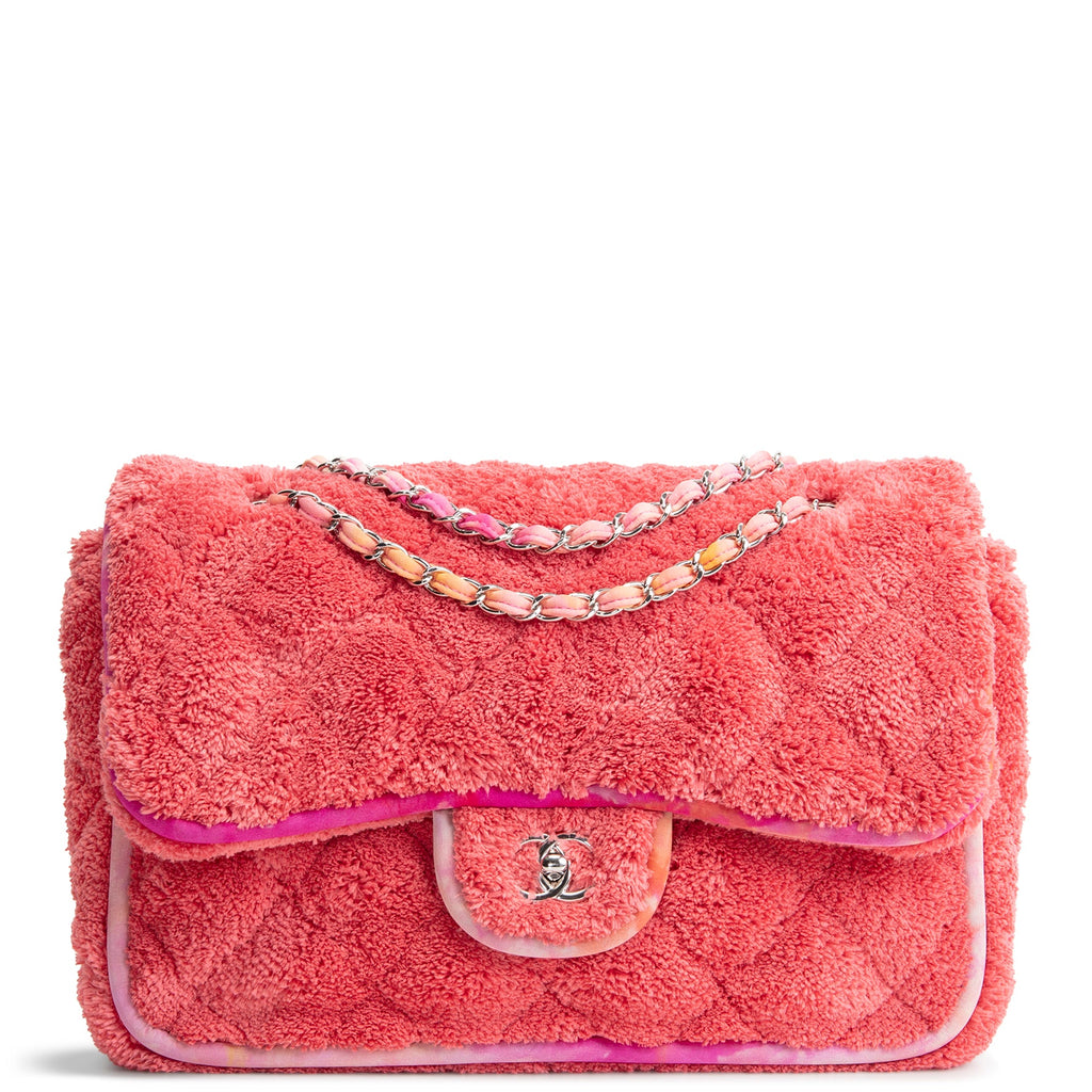 CHANEL Jumbo Quilted Terry Cloth Ribbon Single Flap - Coral