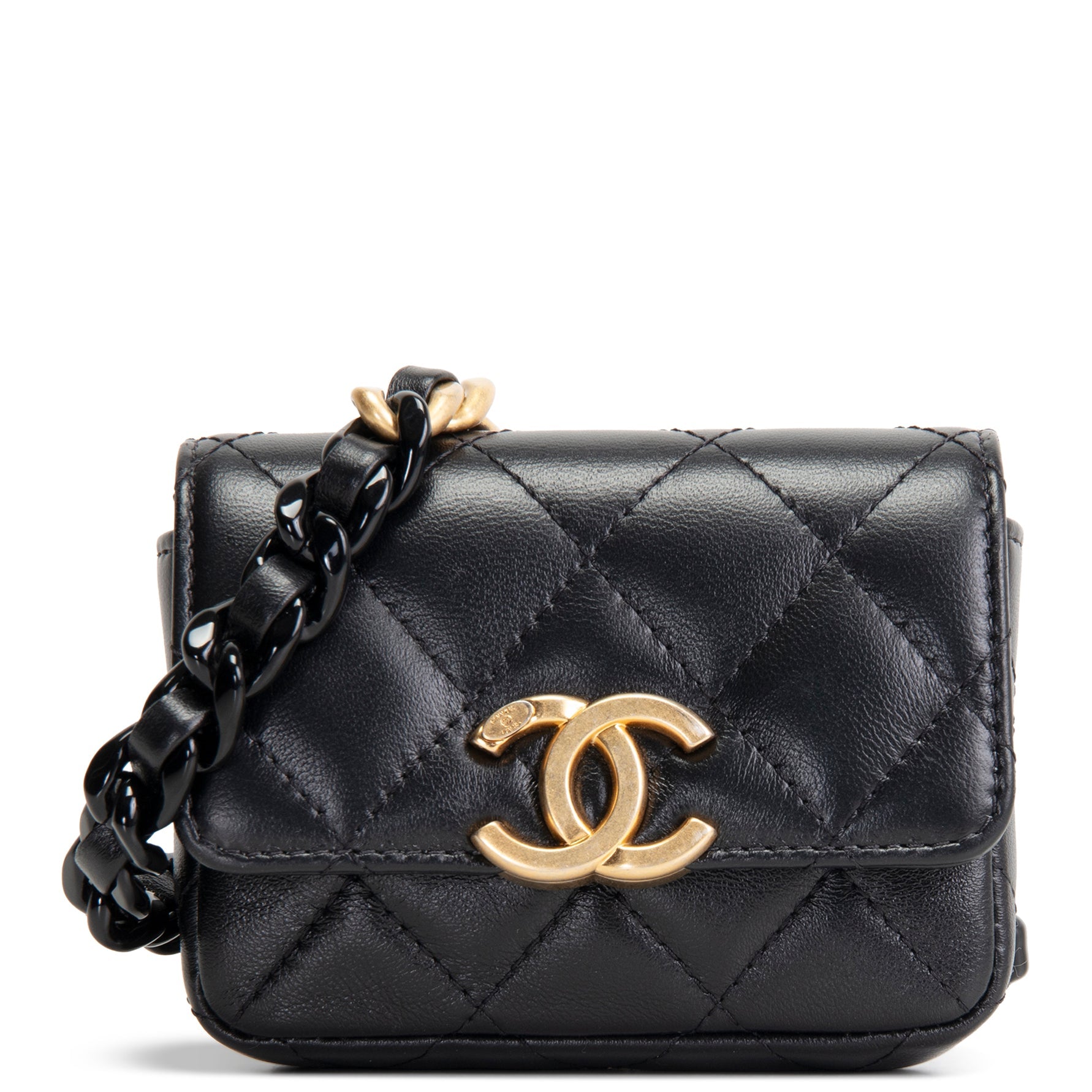 CHANEL CC Flap Card Holder Belt Bag Lacquered Metal w/ Quilted Lambskin