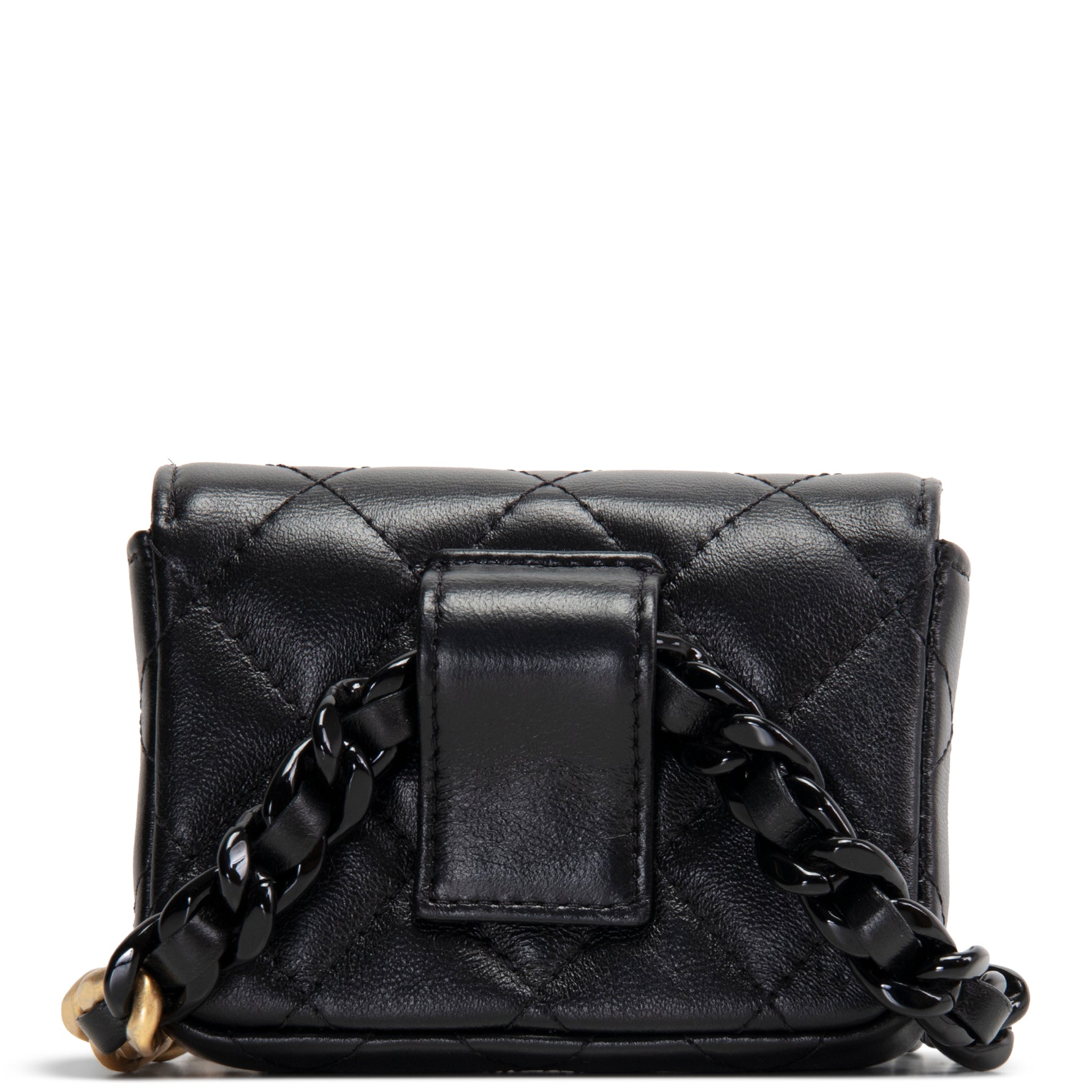 CHANEL CC Flap Card Holder Belt Bag Lacquered Metal w/ Quilted Lambskin