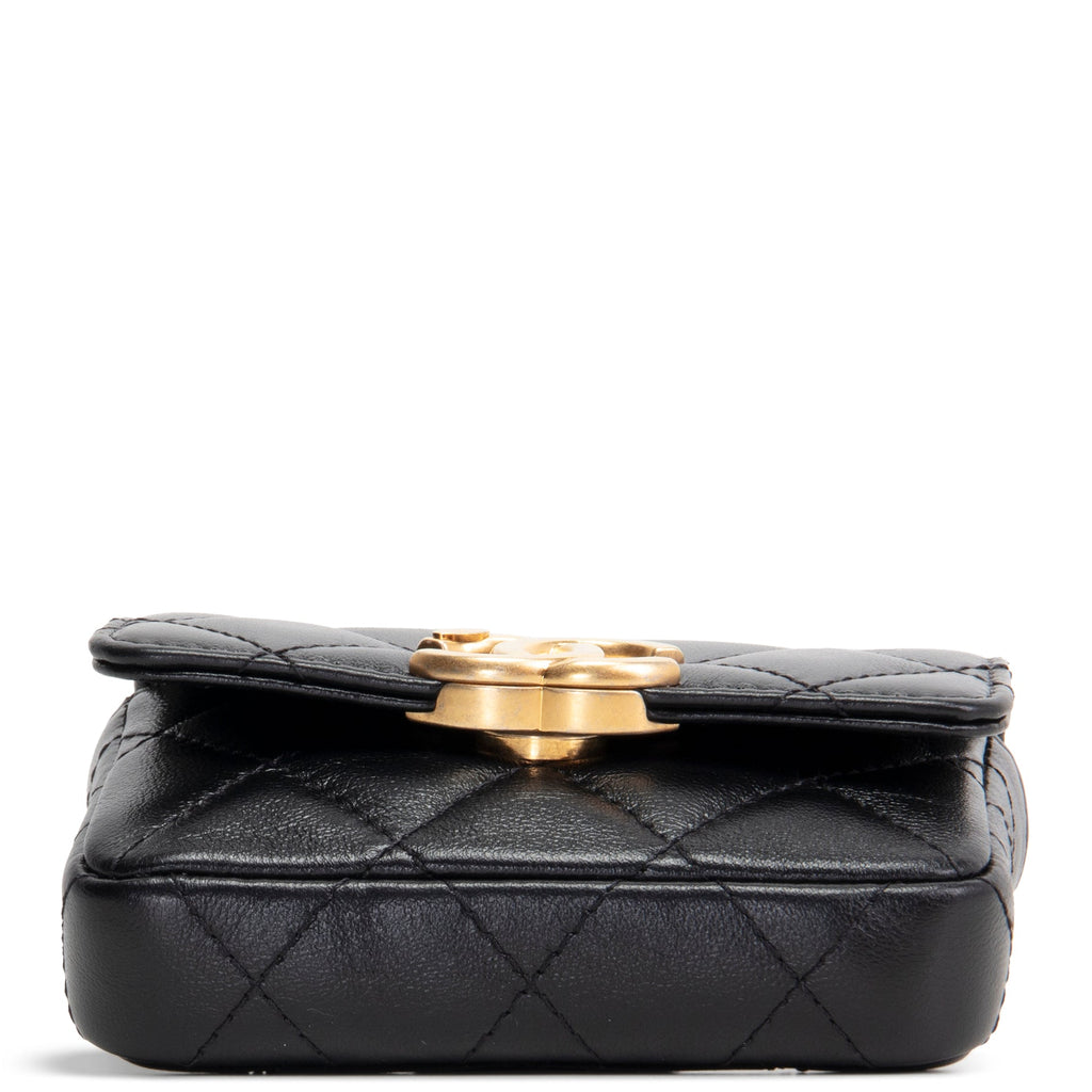 CHANEL CC Flap Card Holder Belt Bag Lacquered Metal w/ Quilted Lambskin
