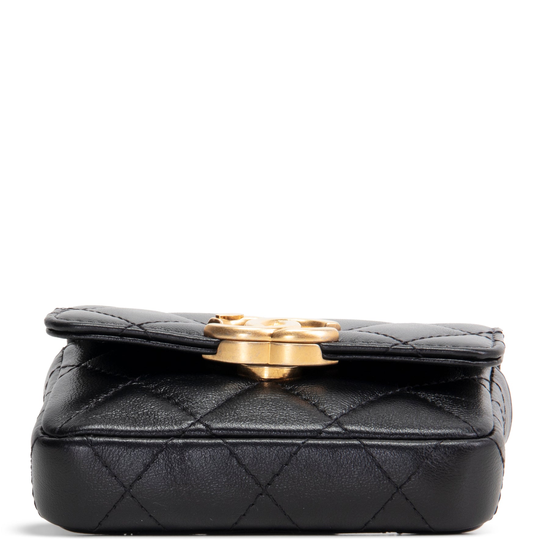 CHANEL CC Flap Card Holder Belt Bag Lacquered Metal w/ Quilted Lambskin