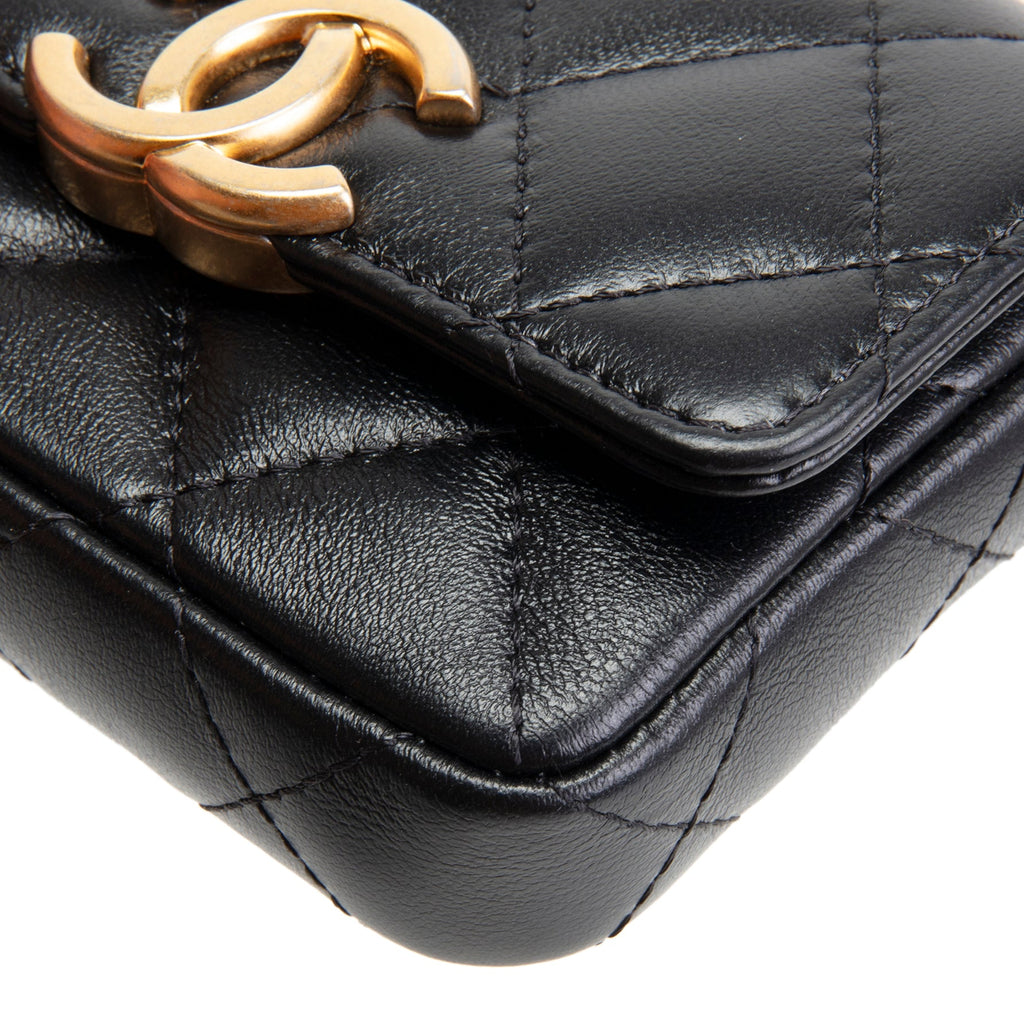 CHANEL CC Flap Card Holder Belt Bag Lacquered Metal w/ Quilted Lambskin