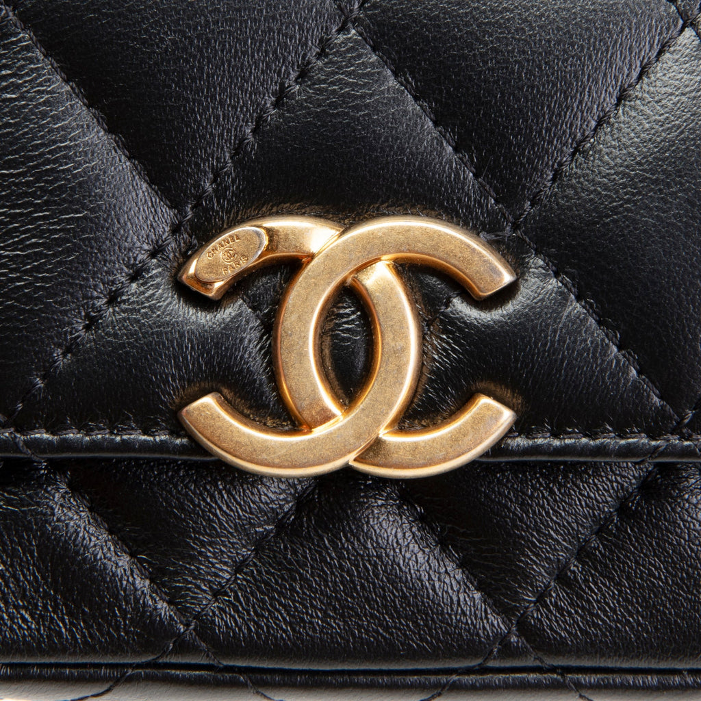 CHANEL CC Flap Card Holder Belt Bag Lacquered Metal w/ Quilted Lambskin