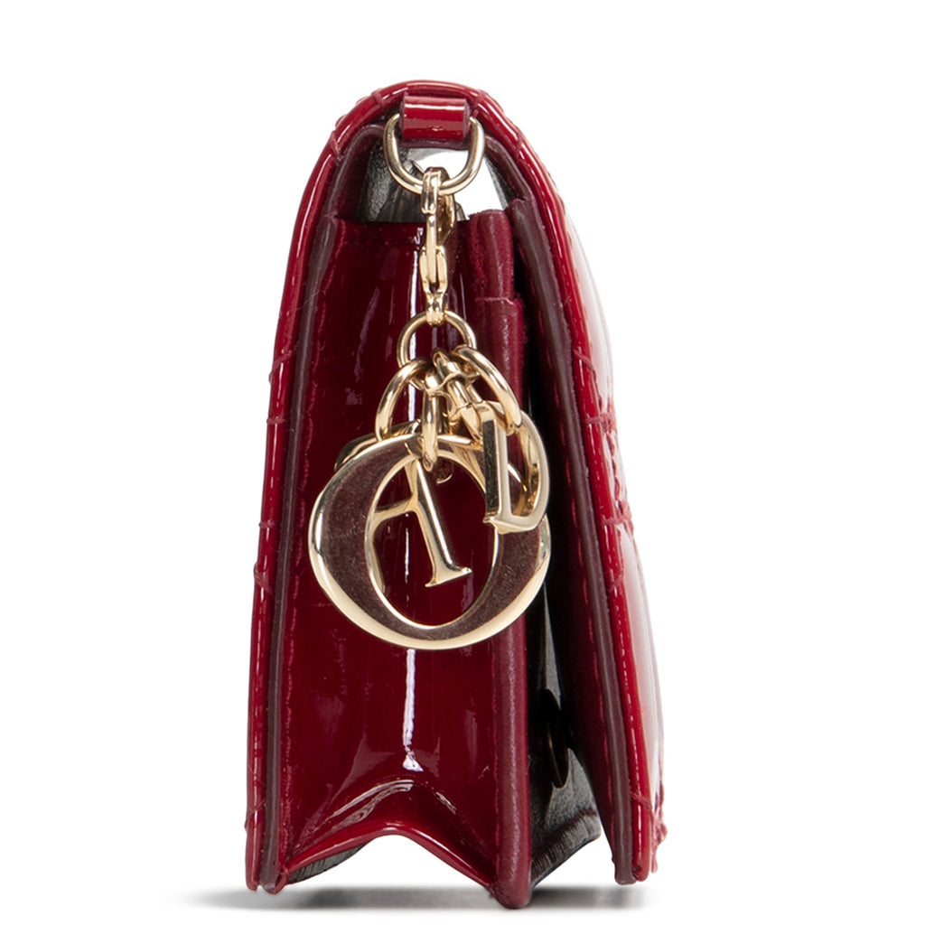 DIOR Lady Dior Bloom Card Holder Mini Patent Cannage - Cherry Red