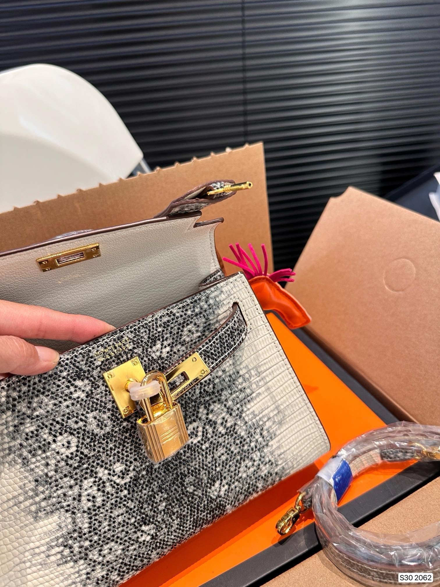 Hermes brikin white black handbag