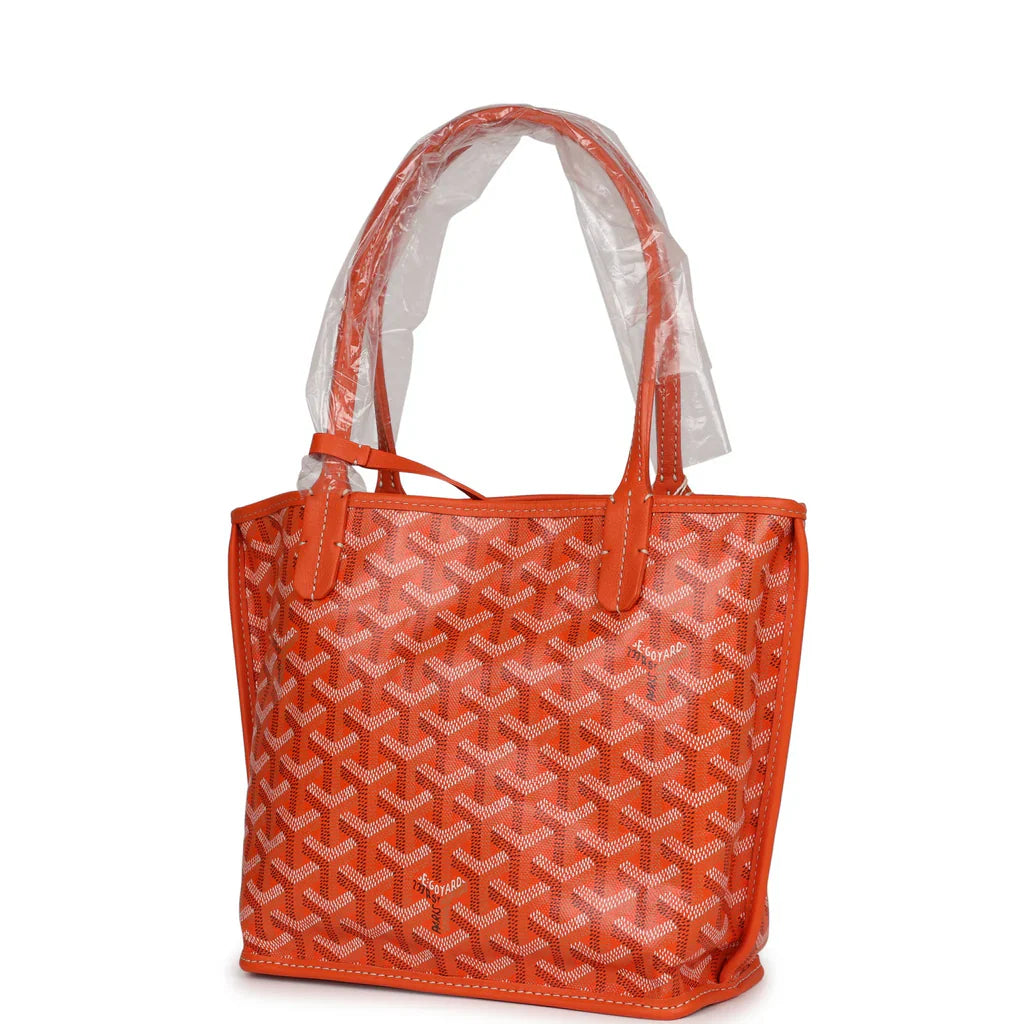 Goyard Goyardine Orange Anjou Mini Reversible Tote Bag Palladium Hardware