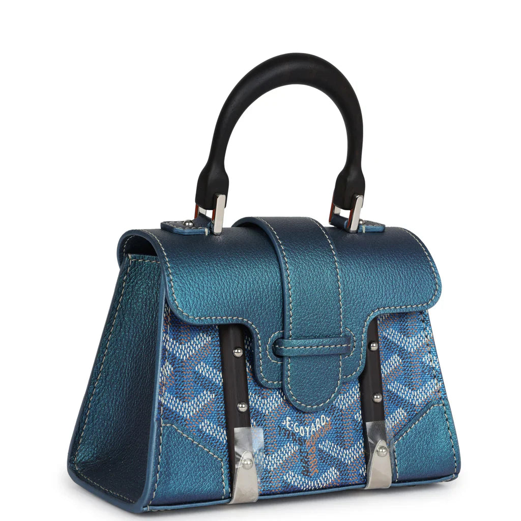 Goyard Saigon Structure Nano Pearly Blue Goyardine Palladium Hardware