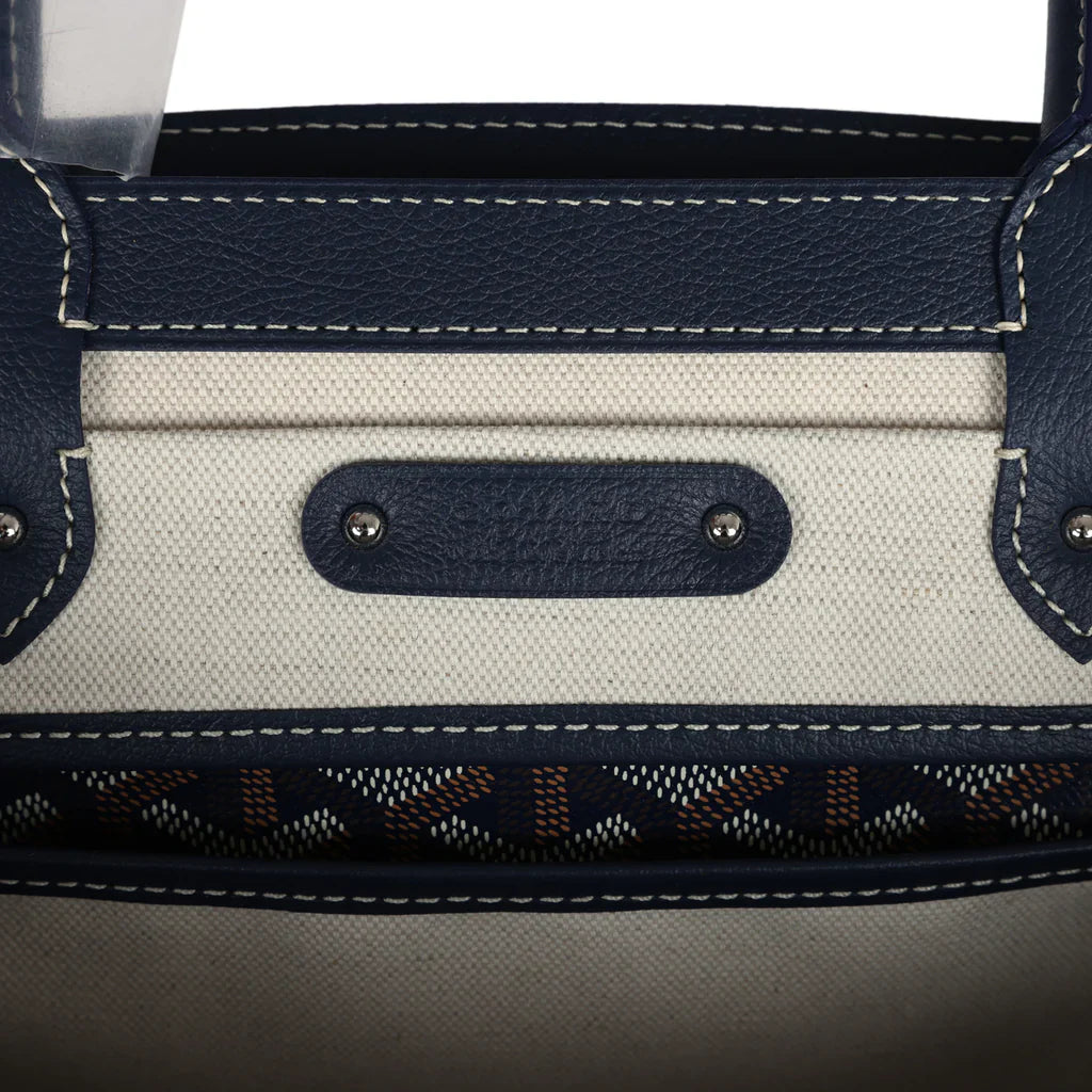 Goyard Saigon Tote Navy Blue Goyardine Canvas Palladium Hardware