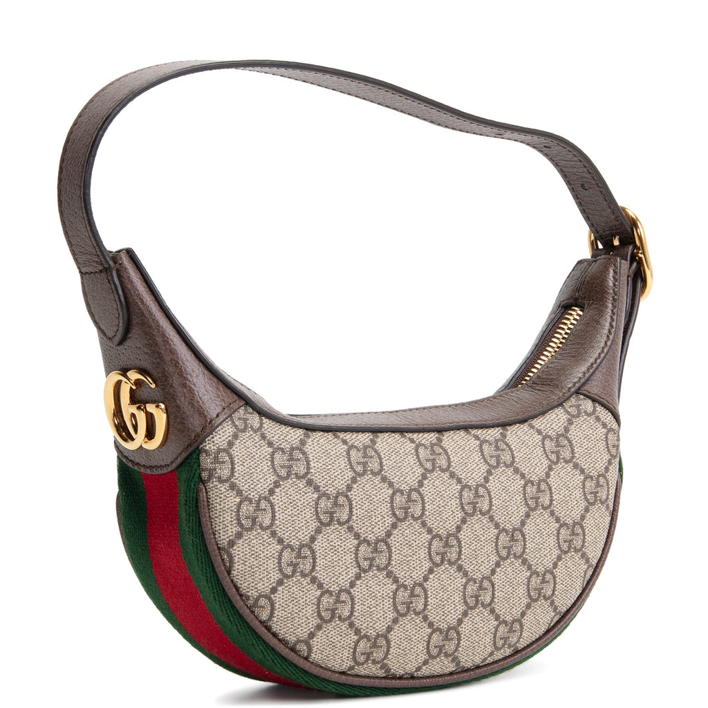 GUCCI GG Supreme Ophidia Small Half Moon Shoulder Bag - Beige & Ebony