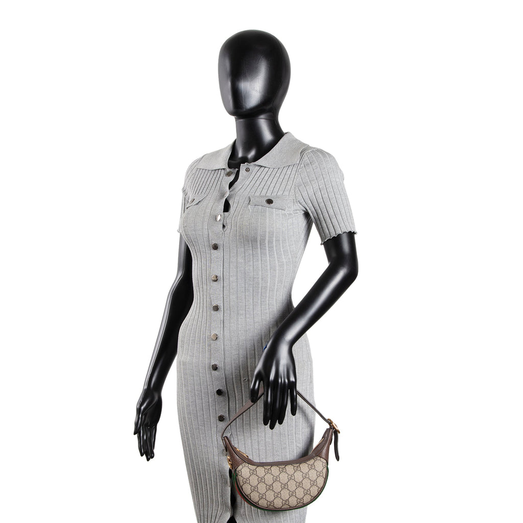 GUCCI GG Supreme Ophidia Small Half Moon Shoulder Bag - Beige & Ebony