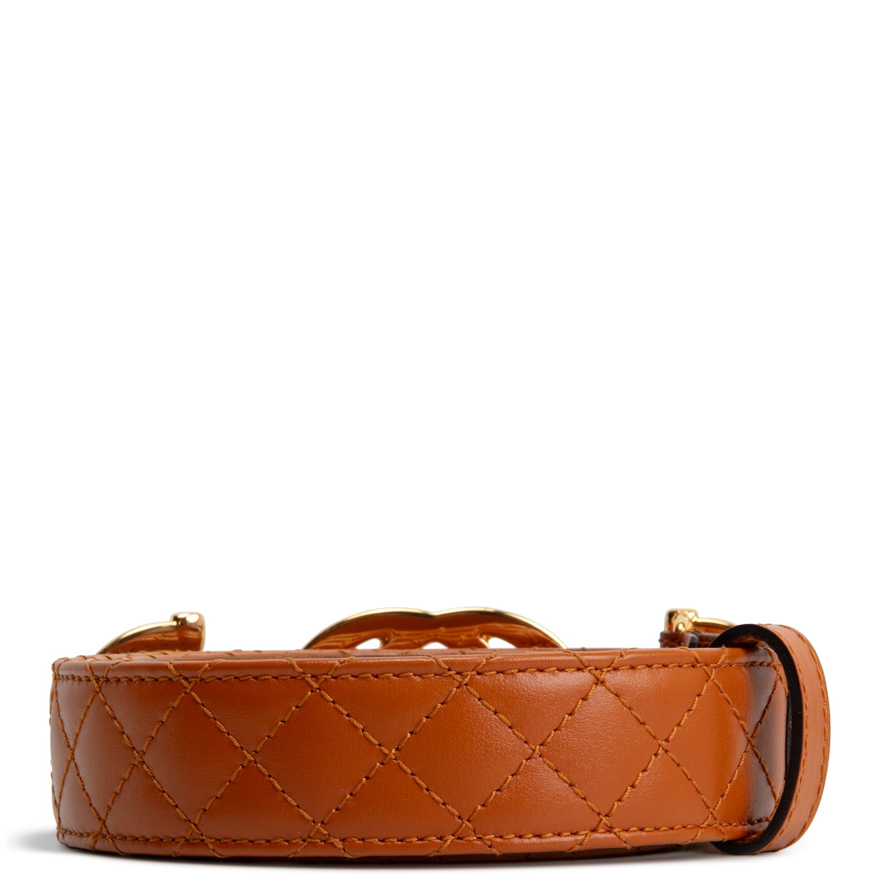 GUCCI Leather Quilted Interlocking GG Horsebit Zumi Belt - Cognac