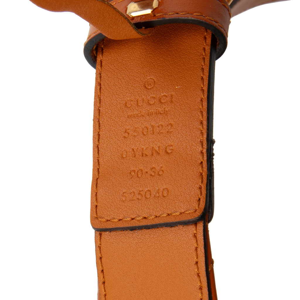 GUCCI Leather Quilted Interlocking GG Horsebit Zumi Belt - Cognac