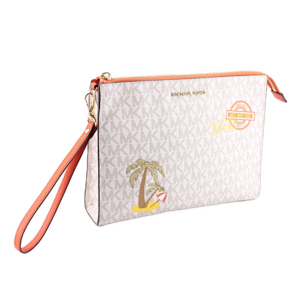 MICHAEL KORS PALM TREE MEDIUM TRAVEL CLUTCHES WHITE
