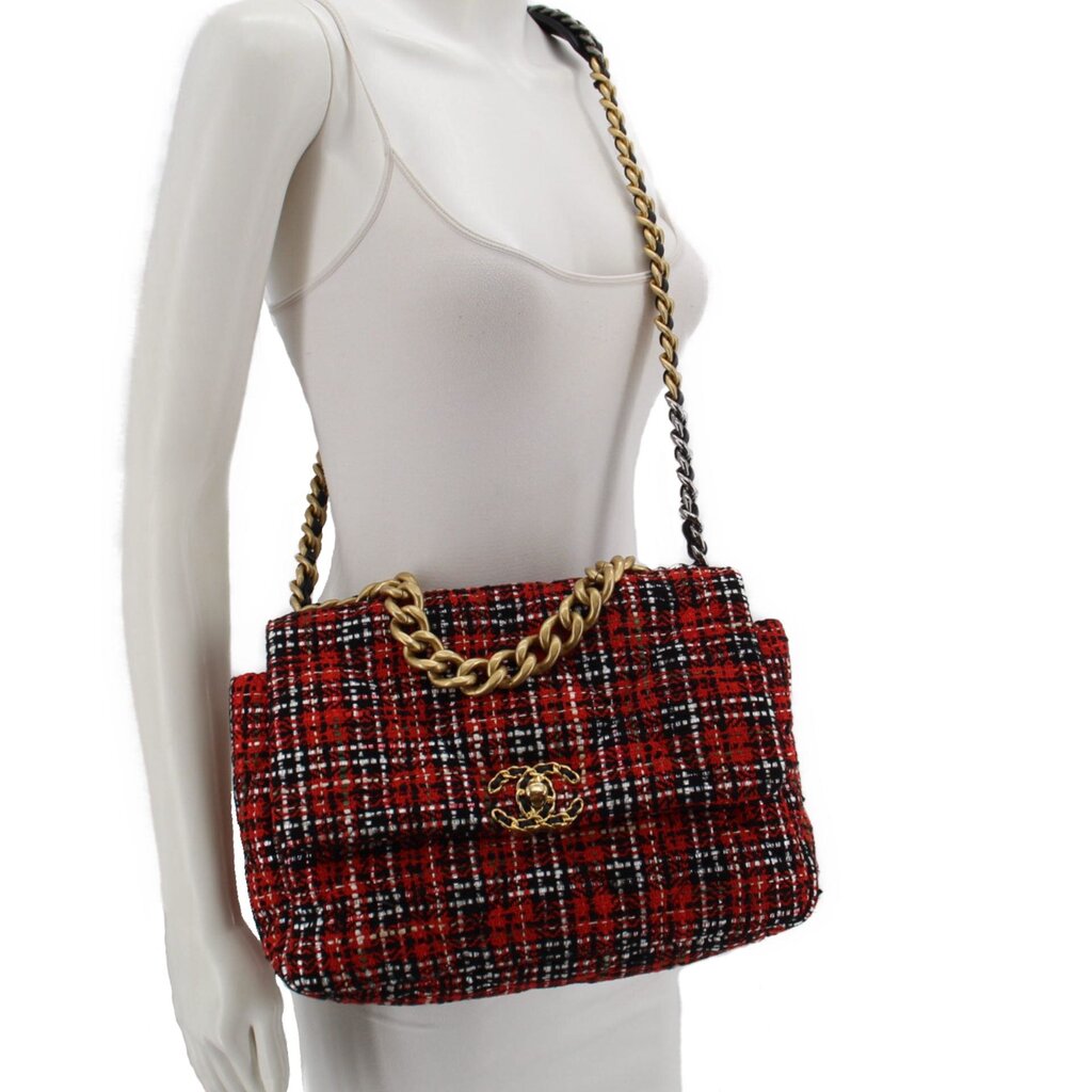 CHANEL TWEED 19 FLAP SHOULDER BAGS RED