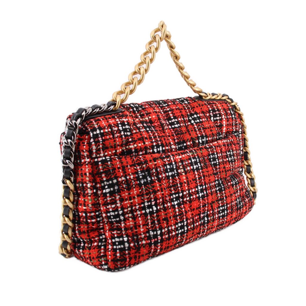 CHANEL TWEED 19 FLAP SHOULDER BAGS RED