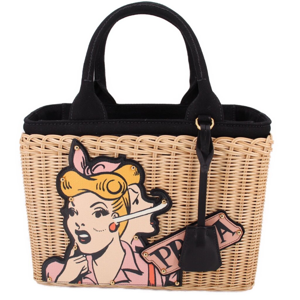 PRADA MIDOLLINO PATCH HANDLE BAG NATURAL