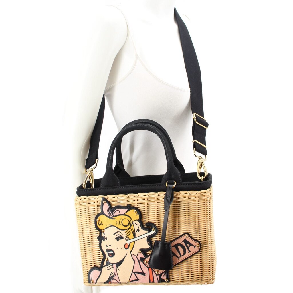 PRADA MIDOLLINO PATCH HANDLE BAG NATURAL