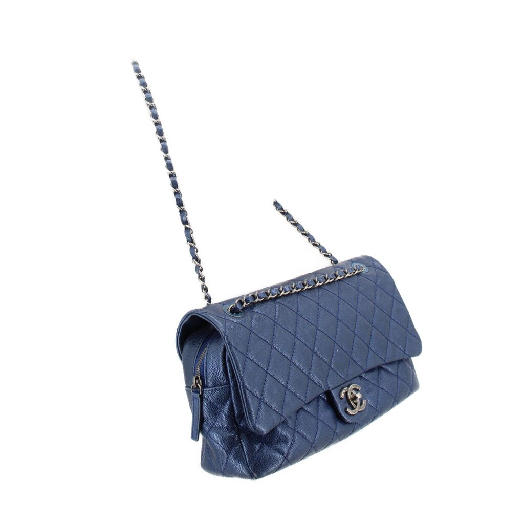 CHANEL EASY FLAP SHOULDER BAGS BLUE