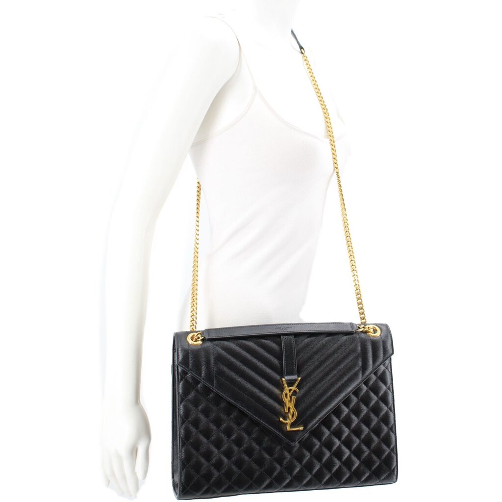 YSL LARGE TRI QUILT ENVELOPE CROSSBODYS BLACK