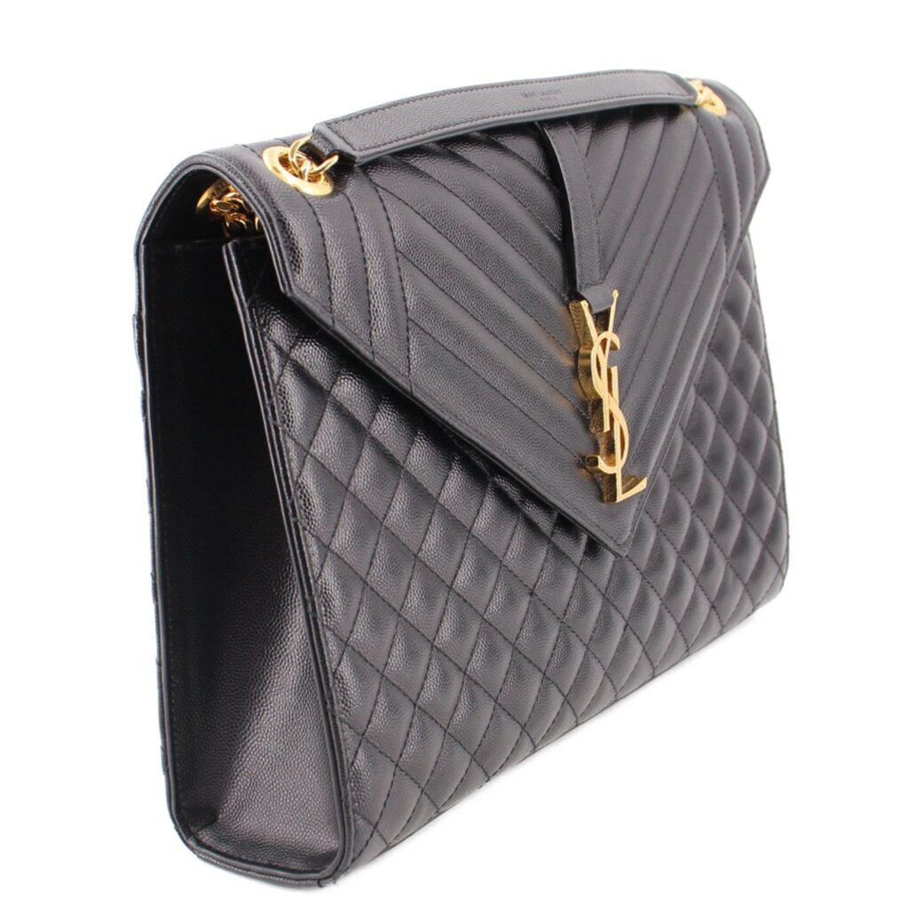 YSL LARGE TRI QUILT ENVELOPE CROSSBODYS BLACK