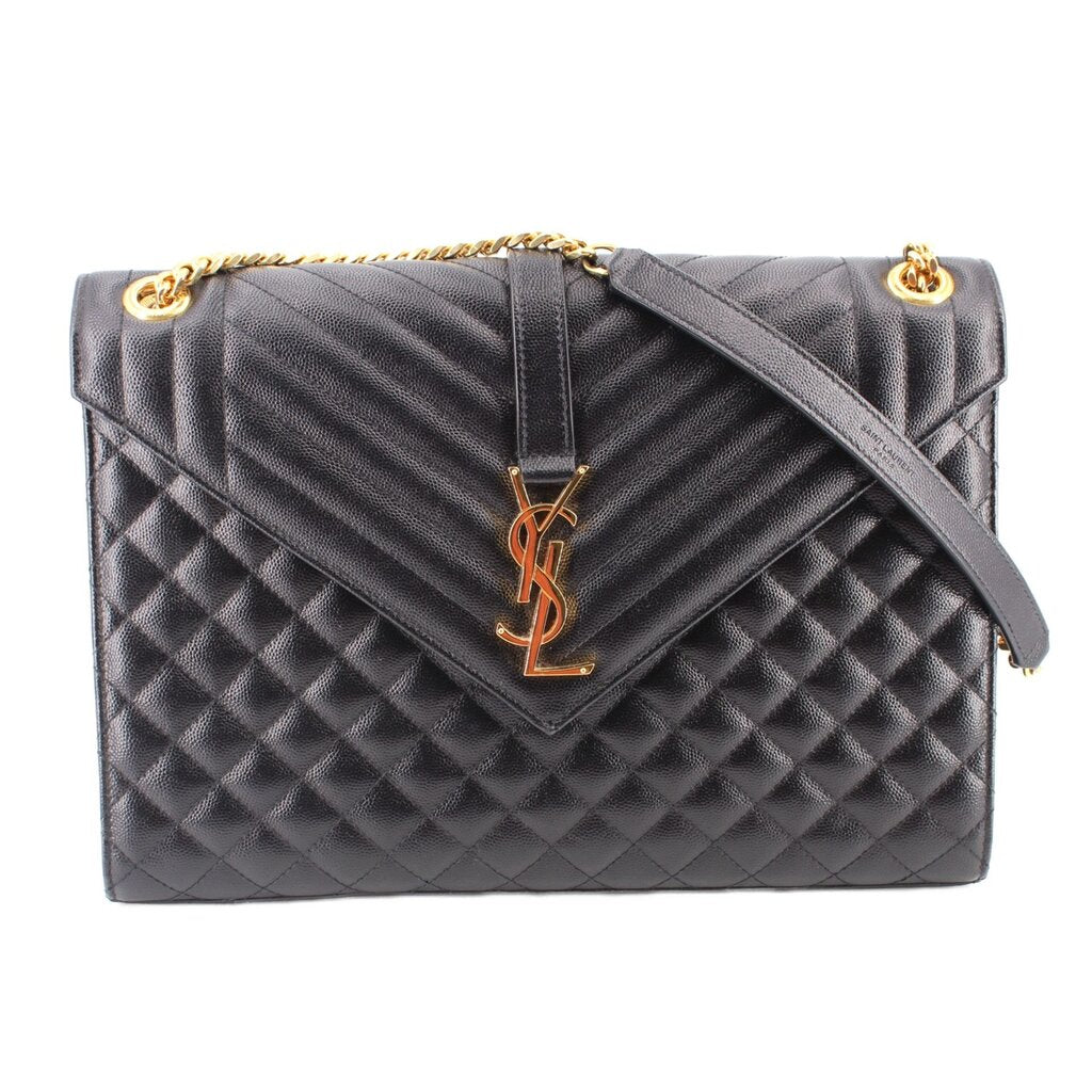 YSL LARGE TRI QUILT ENVELOPE CROSSBODYS BLACK
