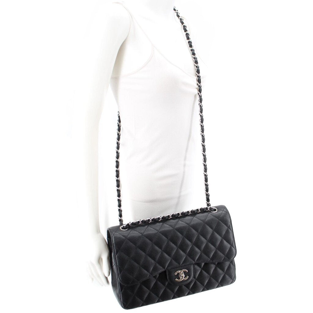 CHANEL JUMBO DOUBLE FLAP SHOULDER BAGS BLACK