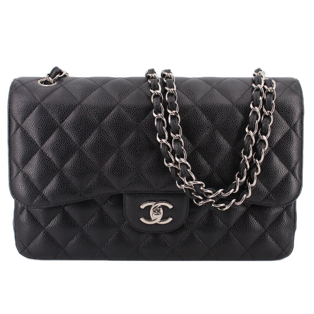 CHANEL JUMBO DOUBLE FLAP SHOULDER BAGS BLACK